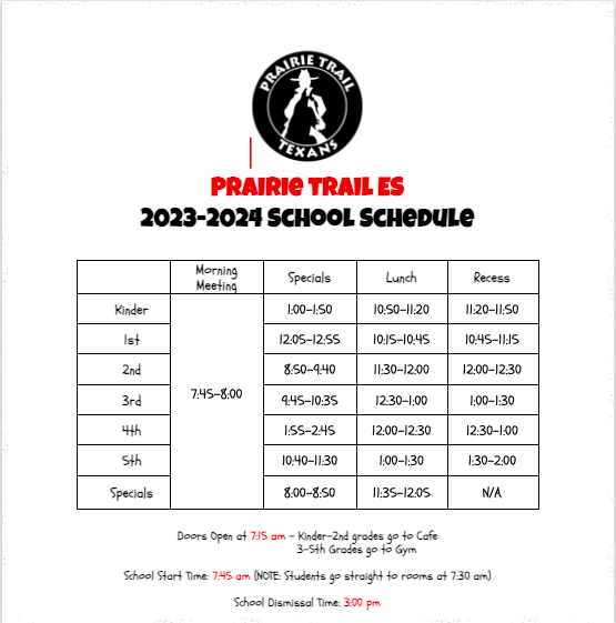 2022-2023 School Schedule